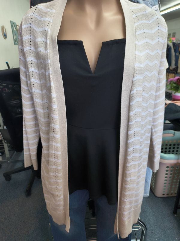 2x Madison and Mason tan and white striped long lightweight cardigan