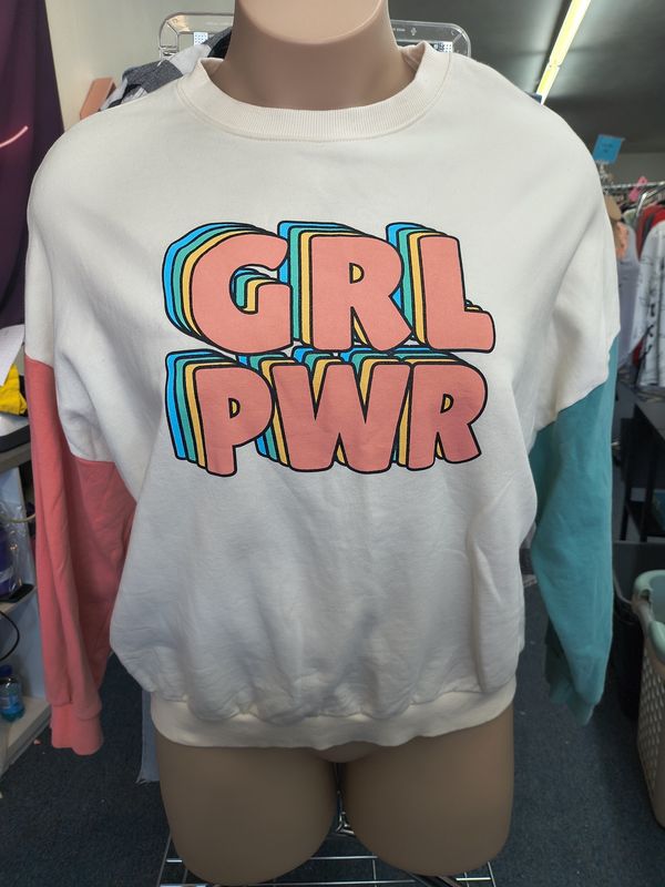 Size XL Blackbean cream sweatshirt with colored sleeves Girl Power