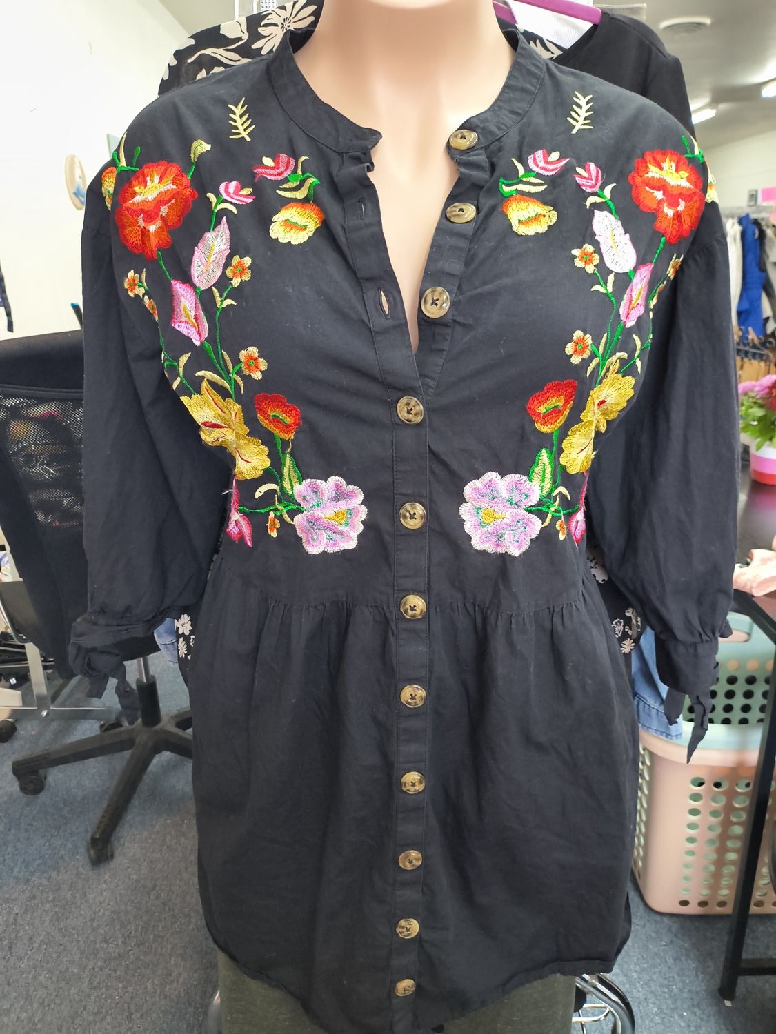 2x Asos black floral embroidered babydoll tunic