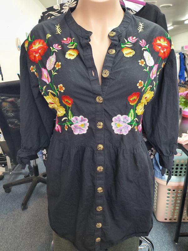 2x Asos black floral embroidered babydoll tunic