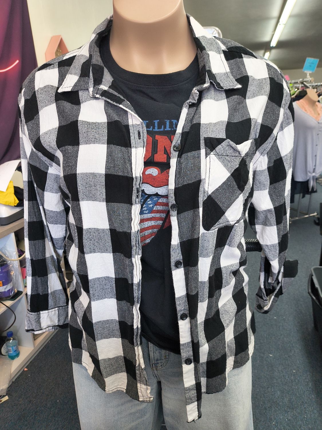 Size XXL Time &amp; Tru black and white plaid button front shirt flannel