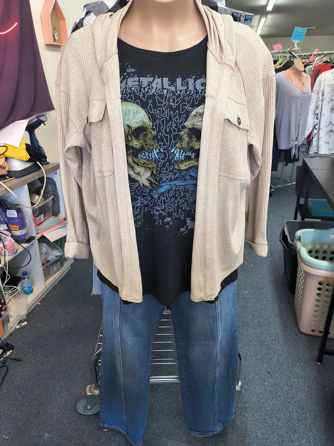 Size XXL Maurices oatmeal open front hooded sweatshirt thermal