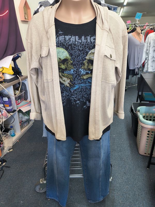 Size XXL Maurices oatmeal open front hooded sweatshirt thermal