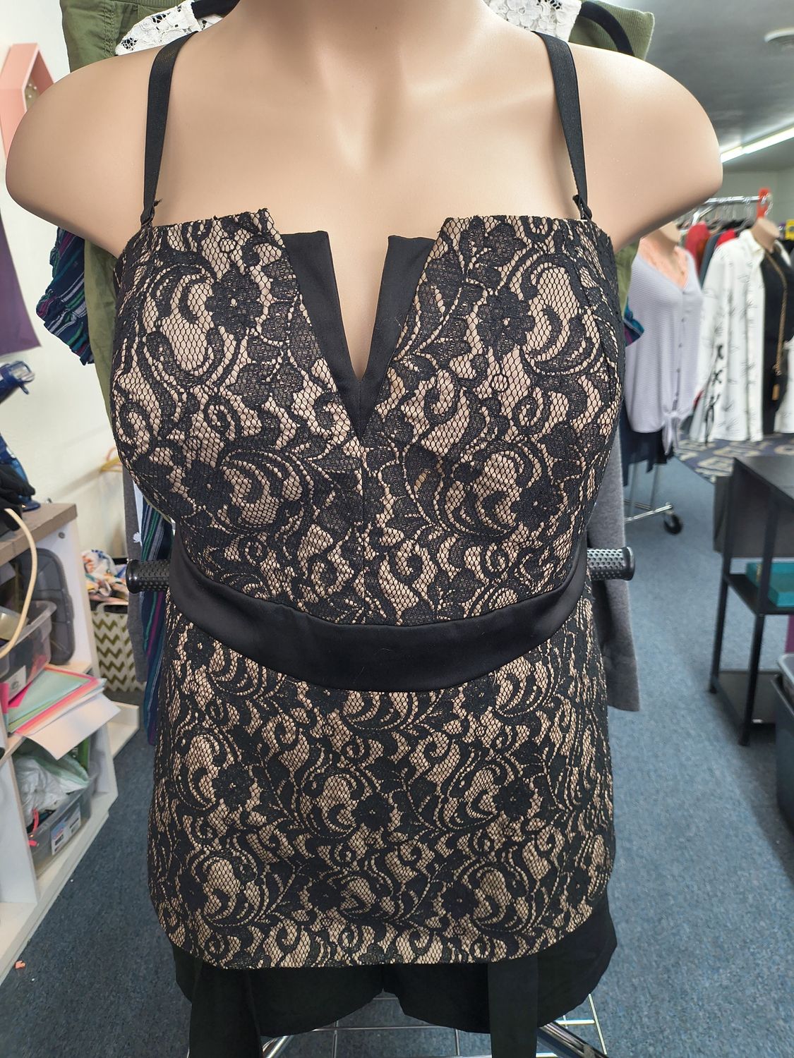 3x Torrid lace empire waist corset top black and nude