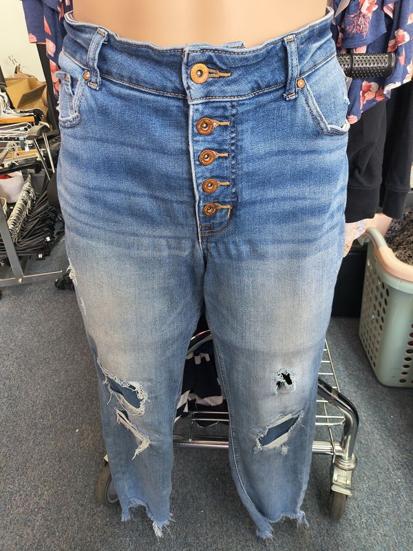 20W long Maurices high rise super skinny distressed button fly jeans