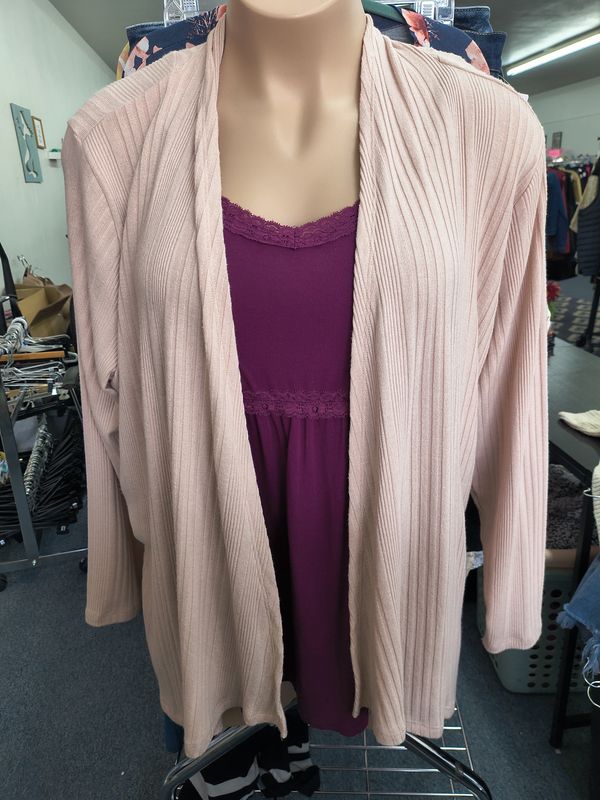 2x Maurices pink ribbed lace back cardigan sweater top