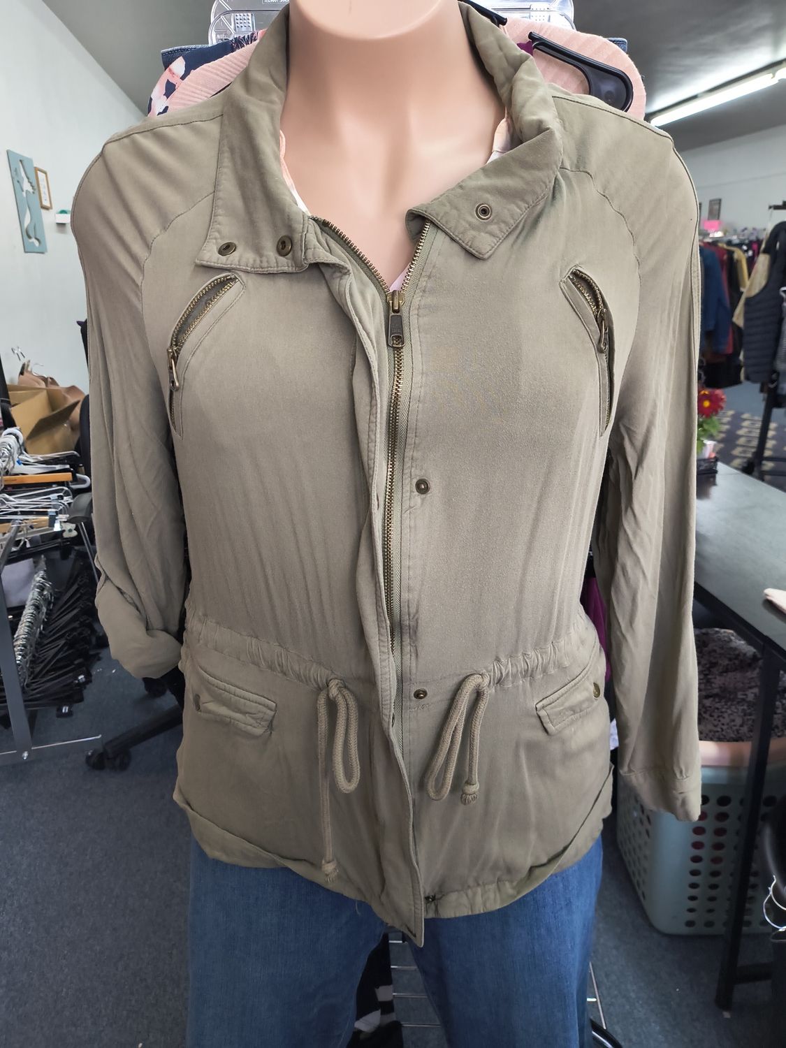 2x Old Navy olive green twill zip front jacket