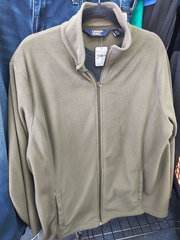 2x Land's End olive green fuzzy zip front jacket 20w-22w