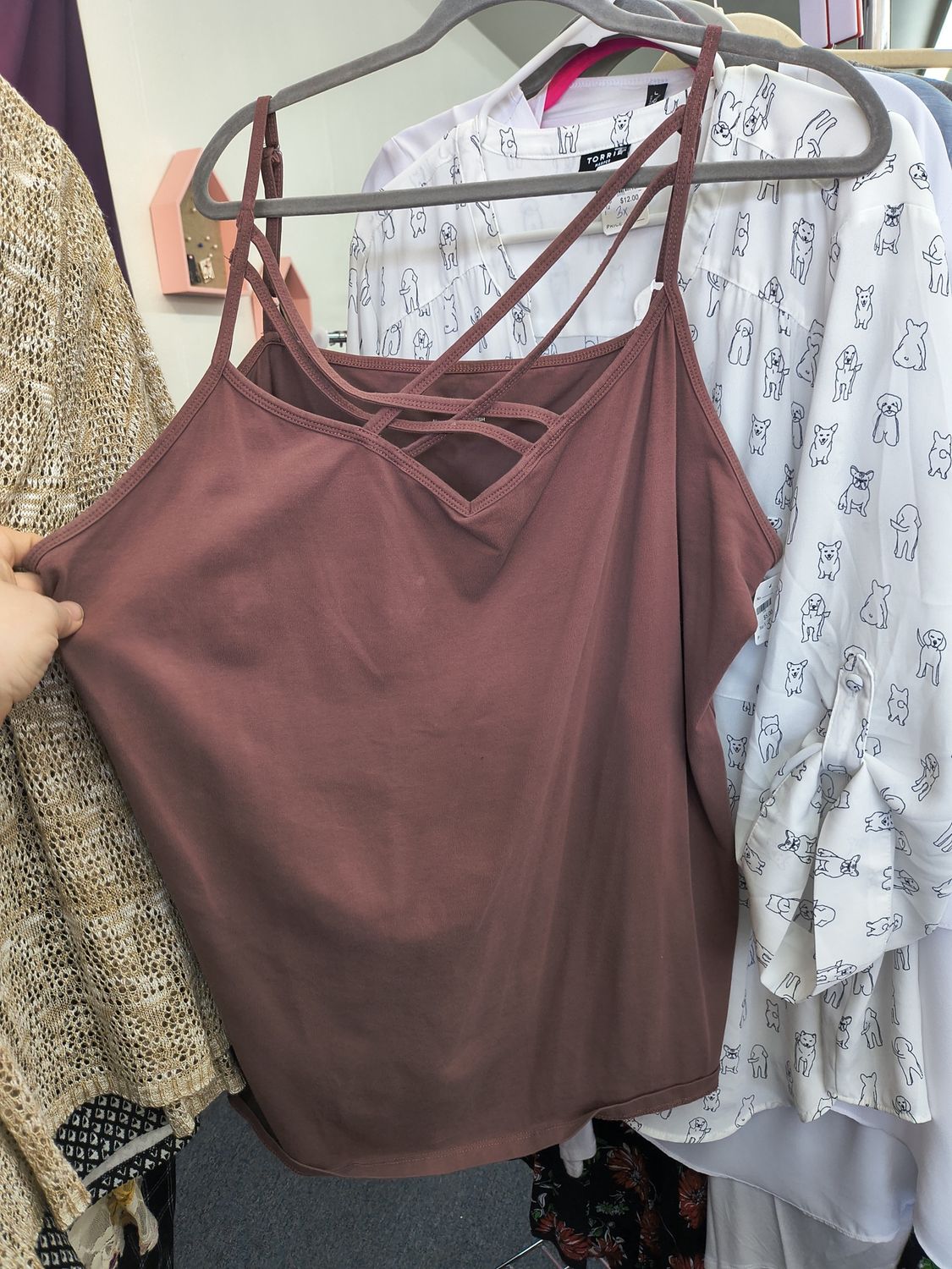 3x Maurices mauve criss cross knit tank top