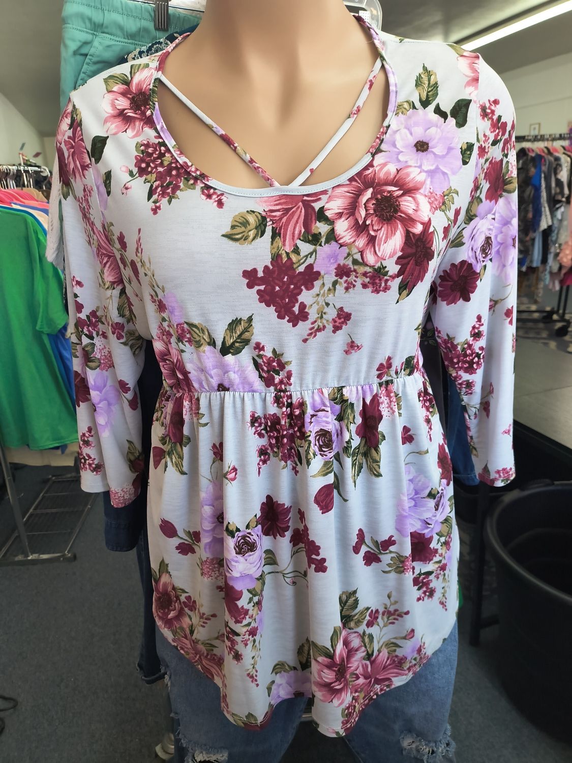 Size XXXL Honeyme Curvy floral stretchy babydoll top