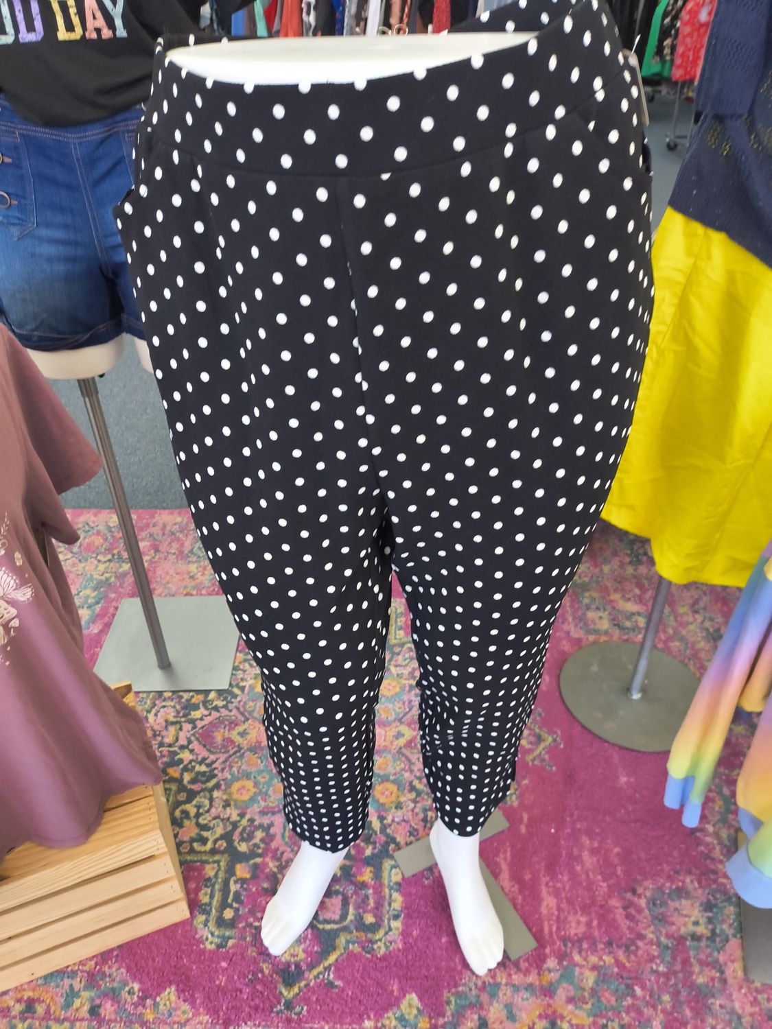 Size 22/24 Cato black polka dot stretchy dress pants pull on 3x