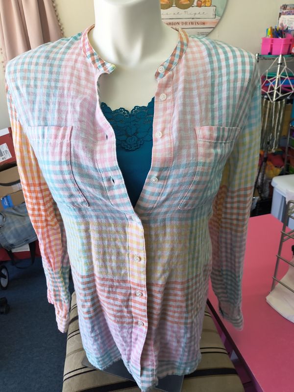 Size XL Land's End multicolored check plaid button front top