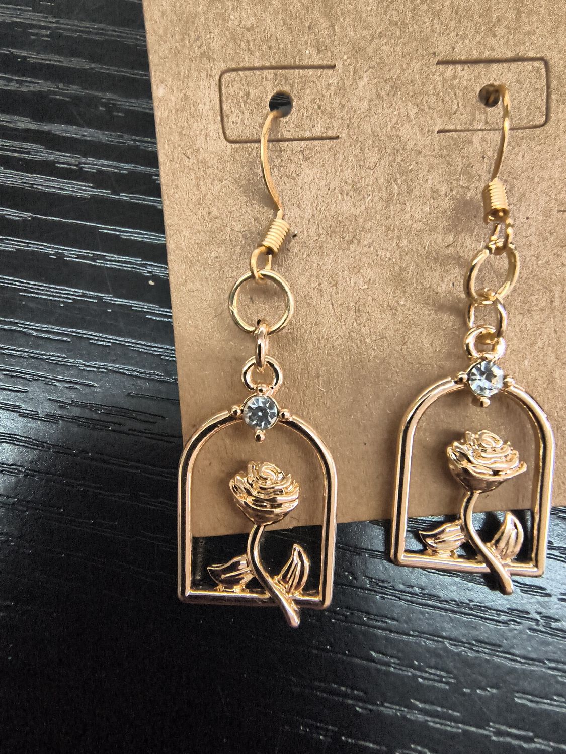 "Beastly Beauty" gold rose handmade earrings