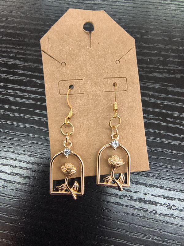 "Beastly Beauty" gold rose handmade earrings