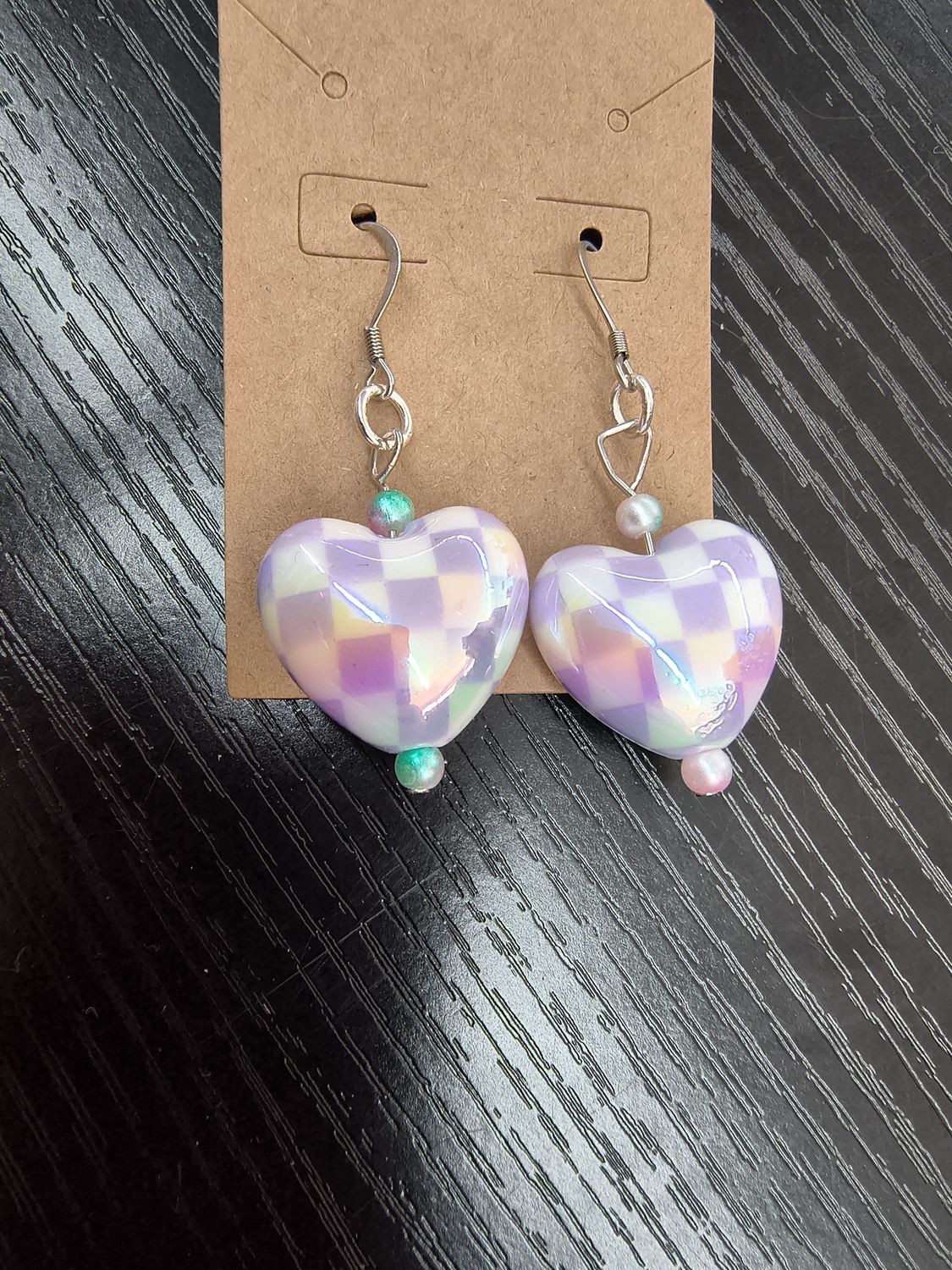 "Purple Hearts" Purple plaid heart earrings handmade