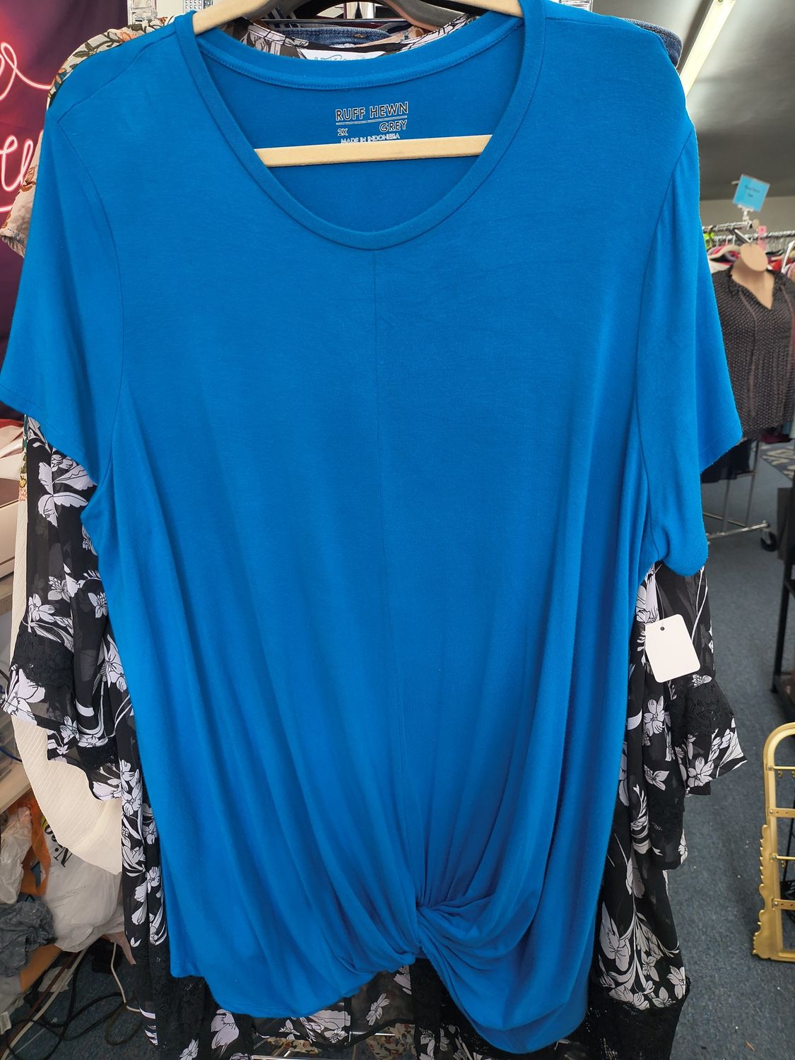 Size 2x Ruff Hewn bright blue knot front knit top