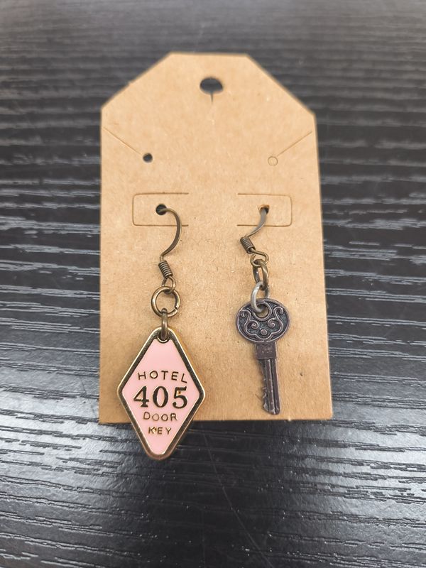 "Opening Doors" Hotel room key handmade earrings bronze and pink