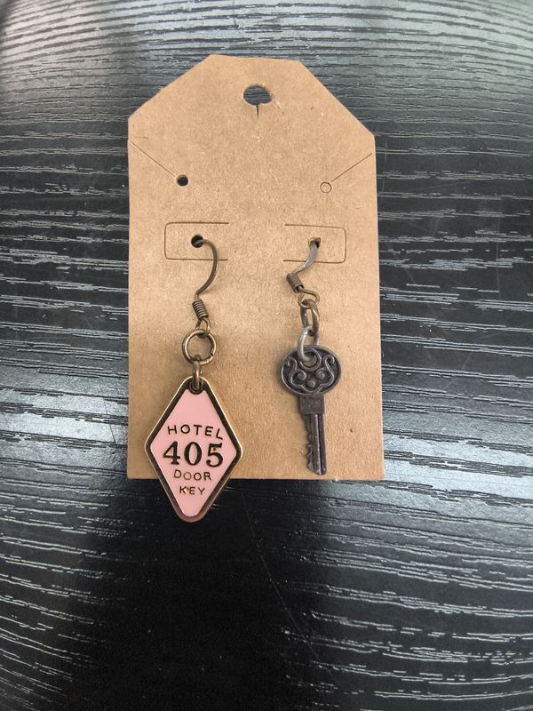 "Opening Doors" Hotel room key handmade earrings bronze and pink