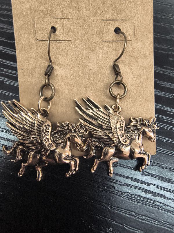 "My Little Pegasus" Bronze gold Pegasus handmade earrings