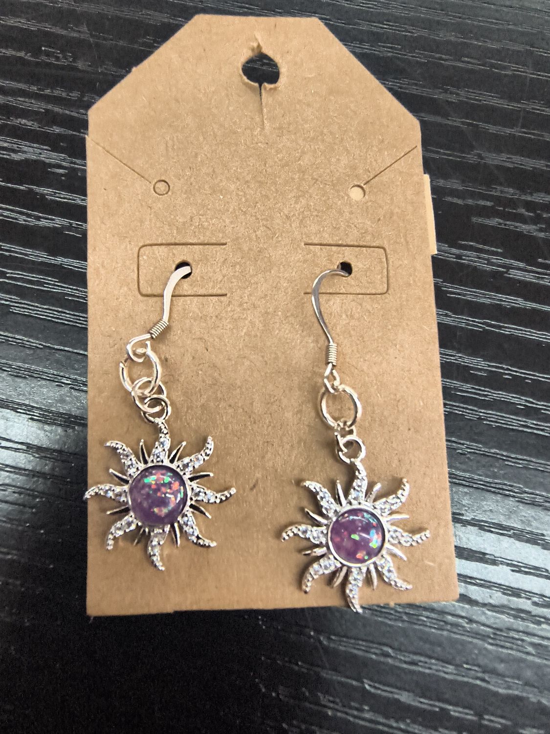 "Silver Sunrises" Sun shaped silver earrings with stones