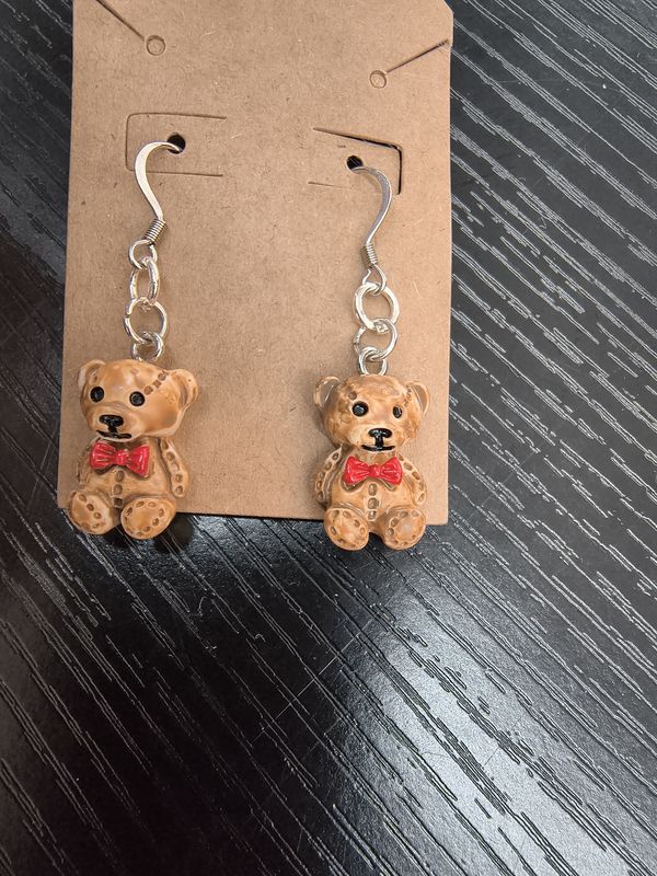 "Bear with Me" Dainty brown bear handmade earrings