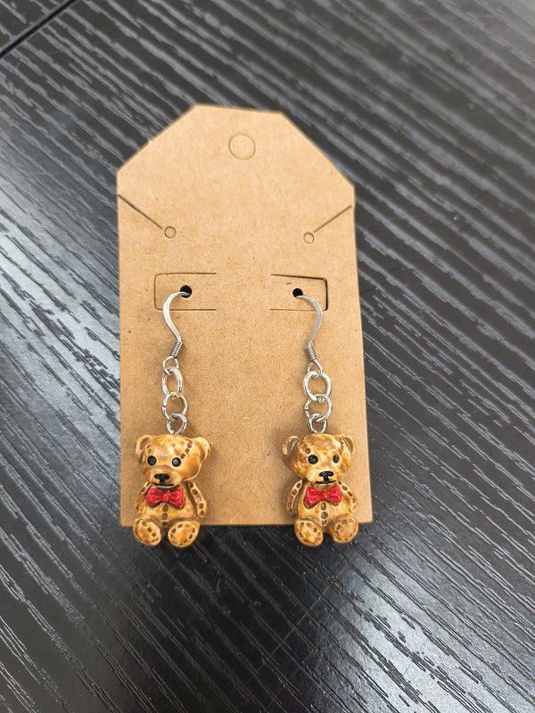 "Bear with Me" Dainty brown bear handmade earrings