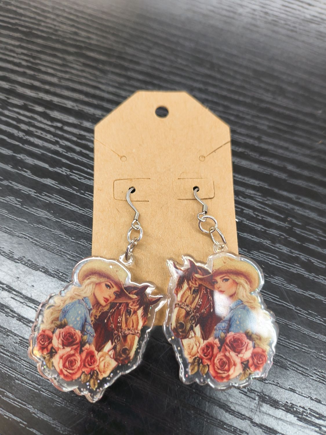 "Horse Girl" Acrylic cowgirl horse and floral handmade earrings