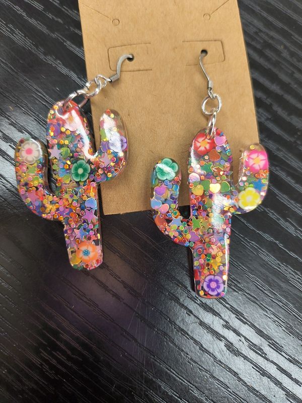 "Sit on a Cactus" Colorful acrylic cactus handmade earrings