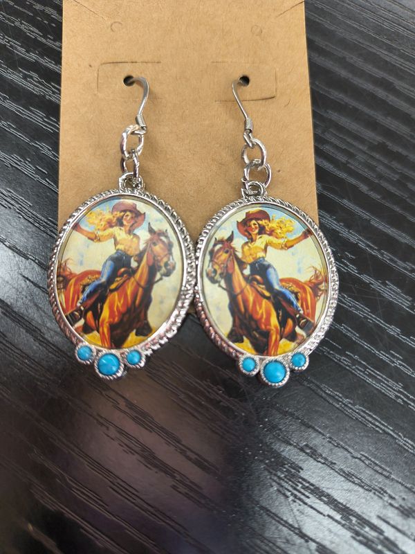 "Ride Em Cowgirl" Cameo horse and rider western earrings