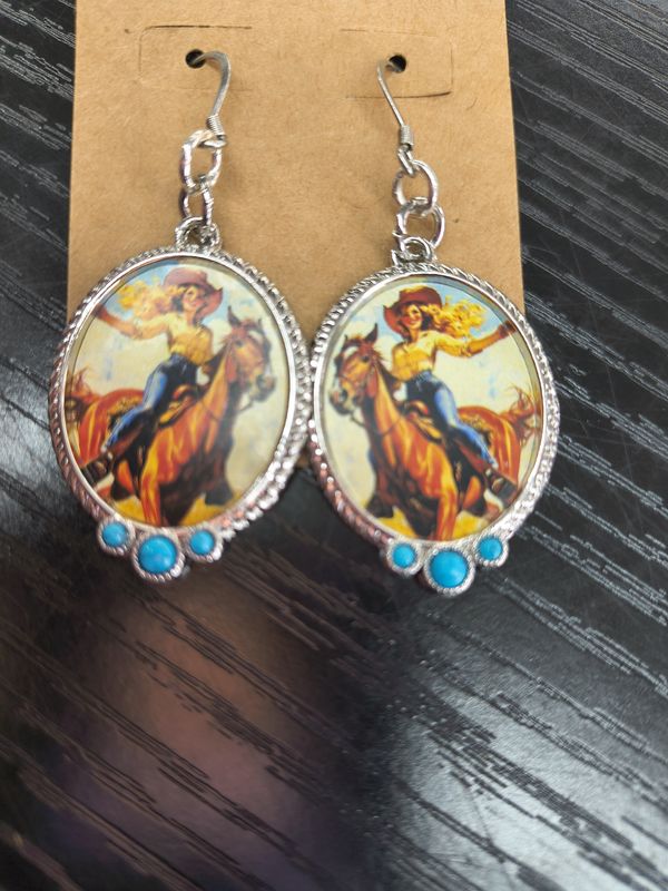 "Ride Em Cowgirl" Cameo horse and rider western earrings