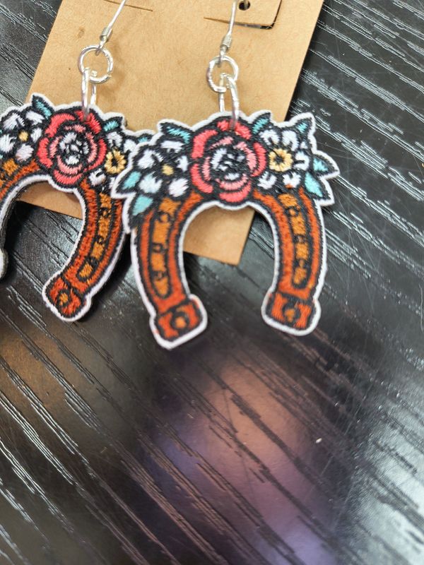 "Horseshoe Crown" Horseshoe and floral felt earrings handmade