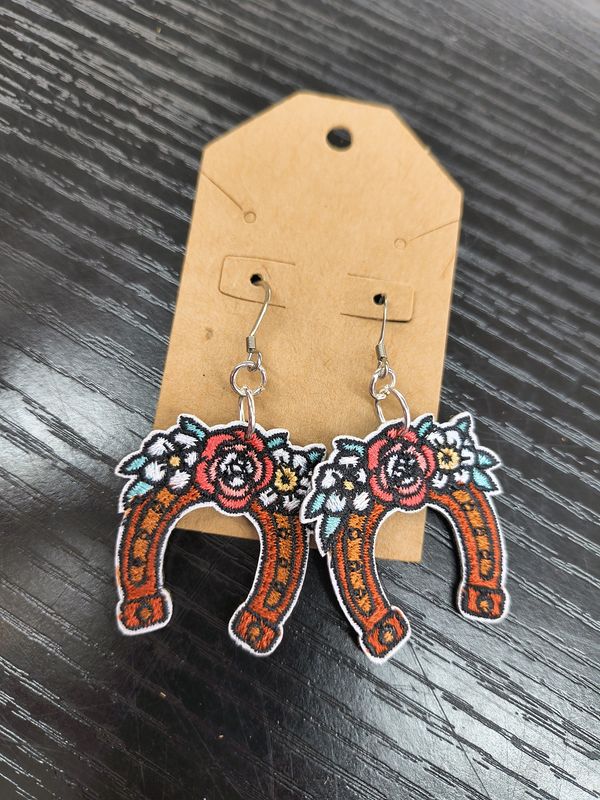 "Horseshoe Crown" Horseshoe and floral felt earrings handmade