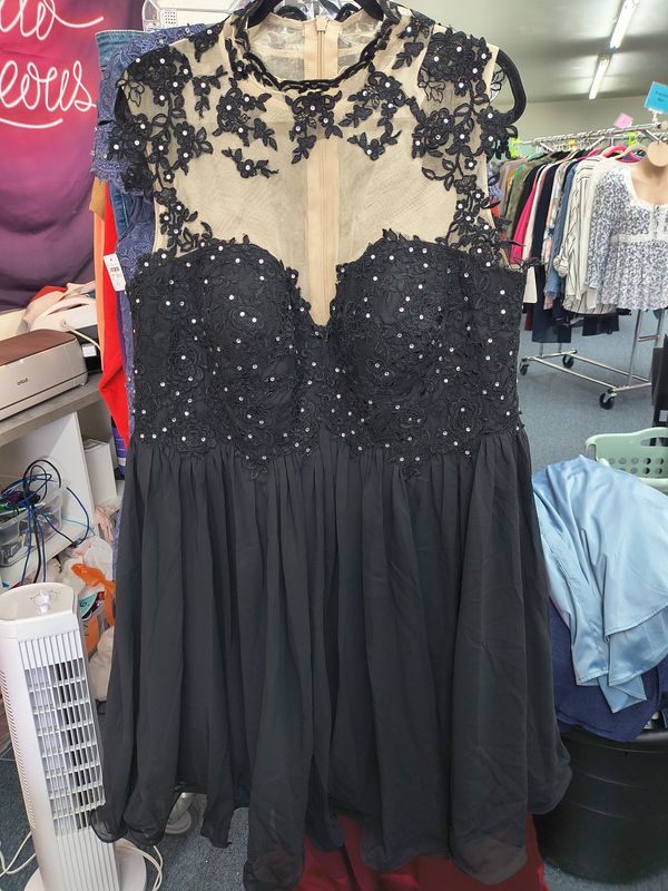 Size 18 JJs House black and nude lace full short prom cocktail dress