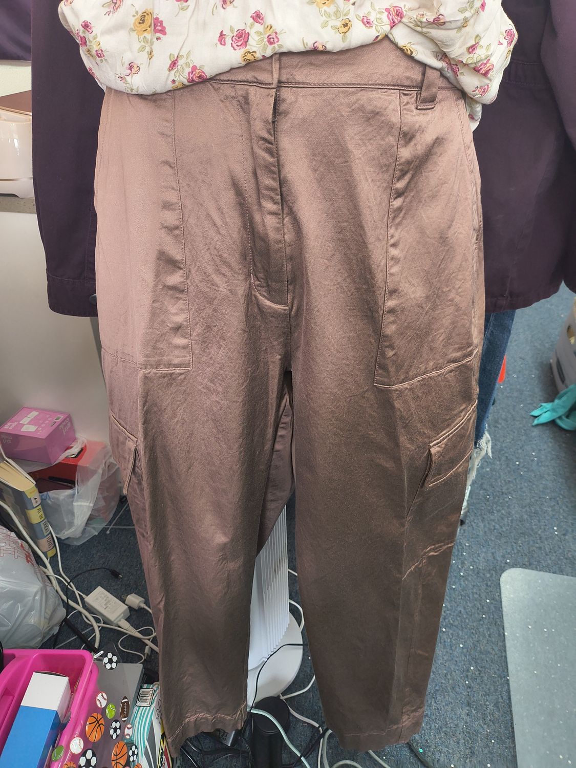 Size 16 Old Navy cargo shiny brown pants high rise