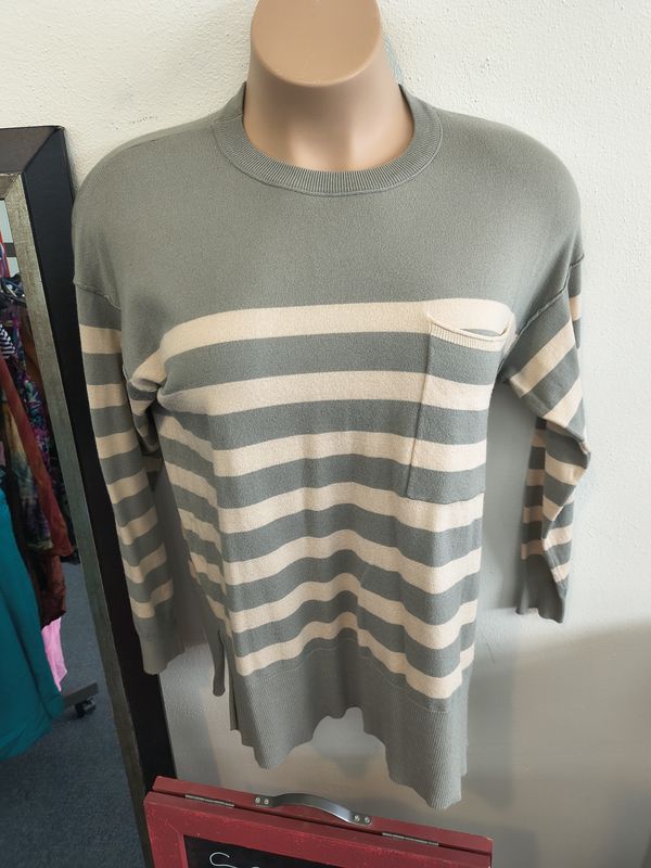 Size 1x Be Cool striped mid weight sweater sage stripes