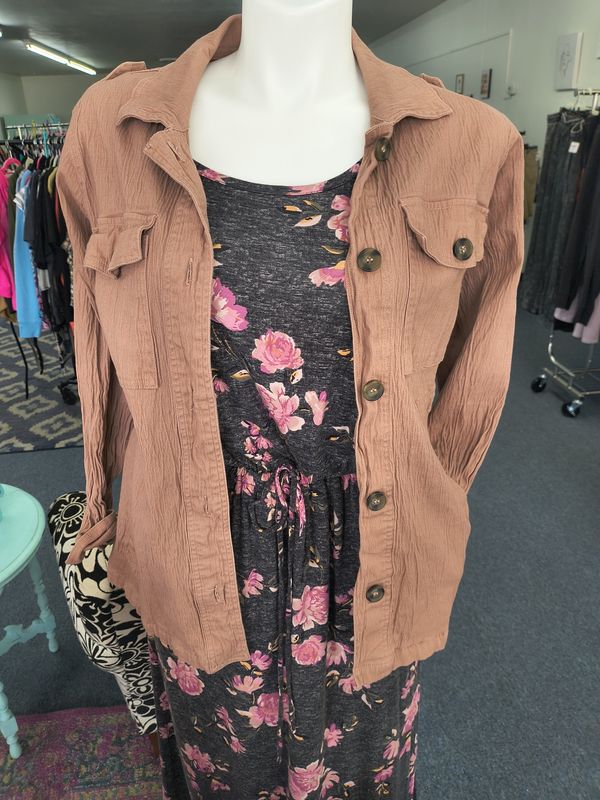 2x Maurices mauve crinkle jacket button front and pockets
