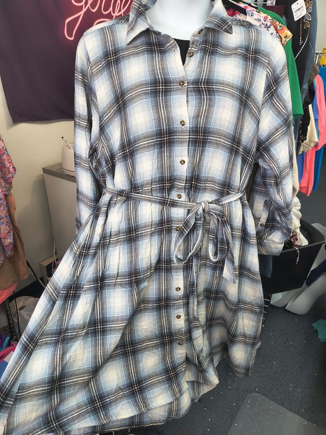 3x Torrid NWT blue plaid shirt dress with belt
