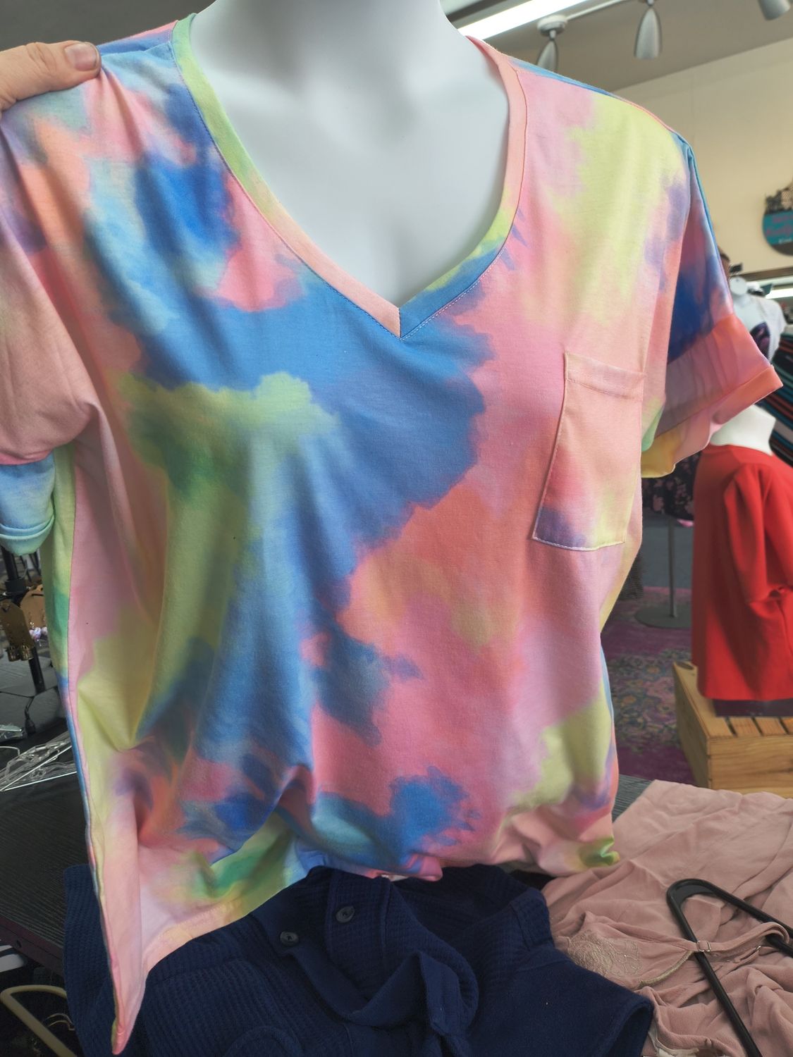 1x Rainbow colored soft top tee with pocket
