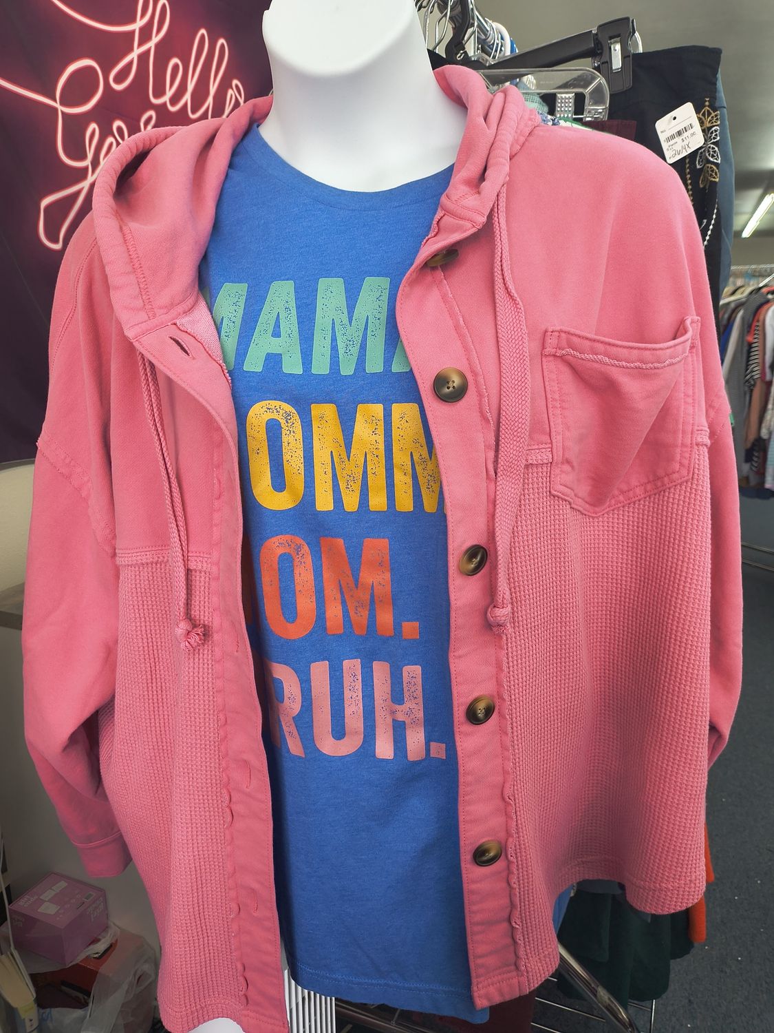 L/XL American Eagle pink hooded shacket thermal buttons