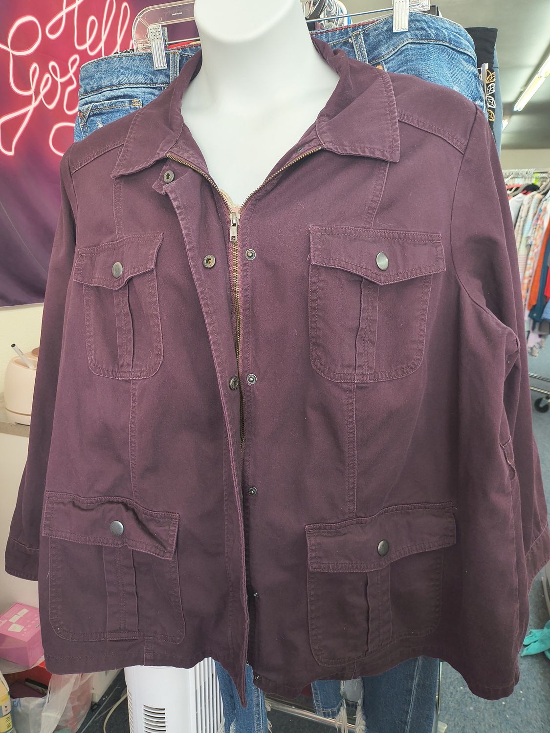 3x Westport purple denim jacket button and zipper