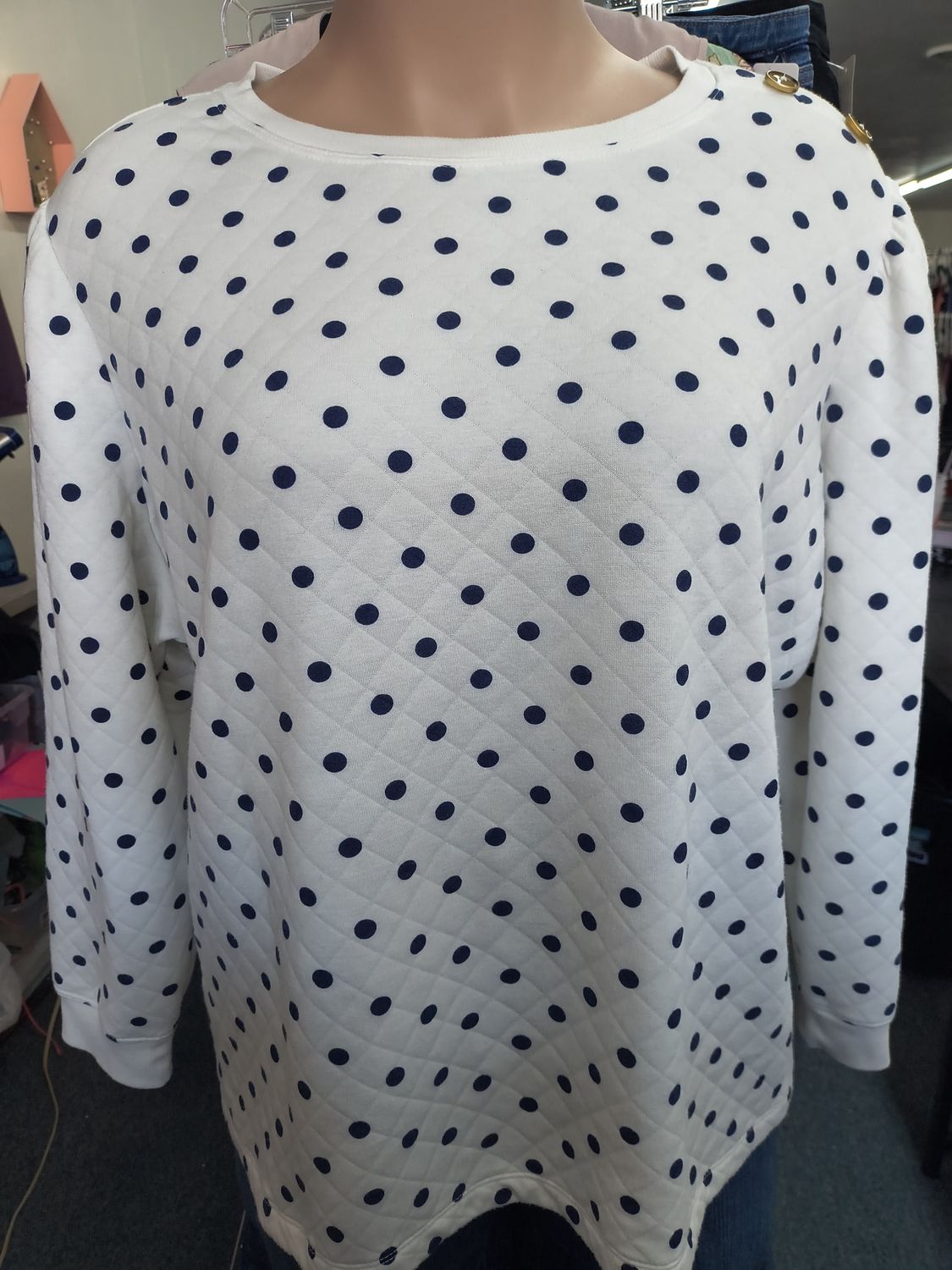 4x Croft &amp; Barrow white and navy polka dot sweatshirt