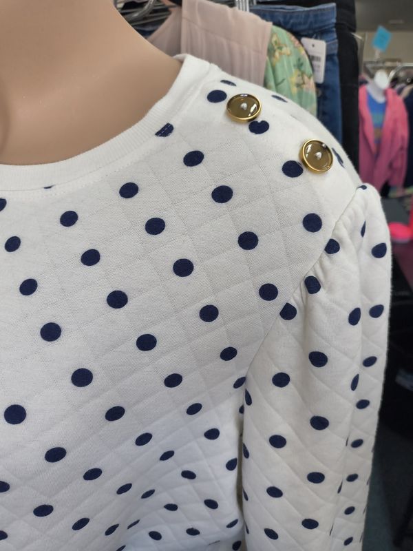 4x Croft &amp; Barrow white and navy polka dot sweatshirt