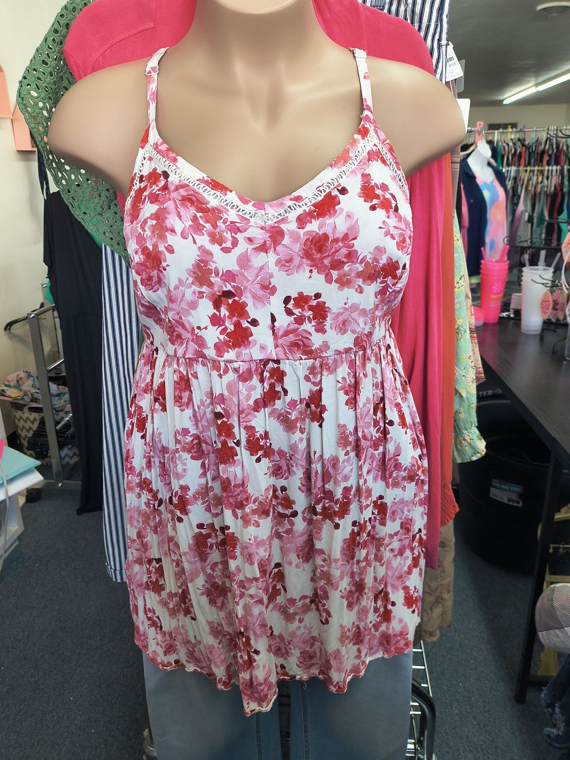 4x Torrid pink floral tunic smocked back tank top