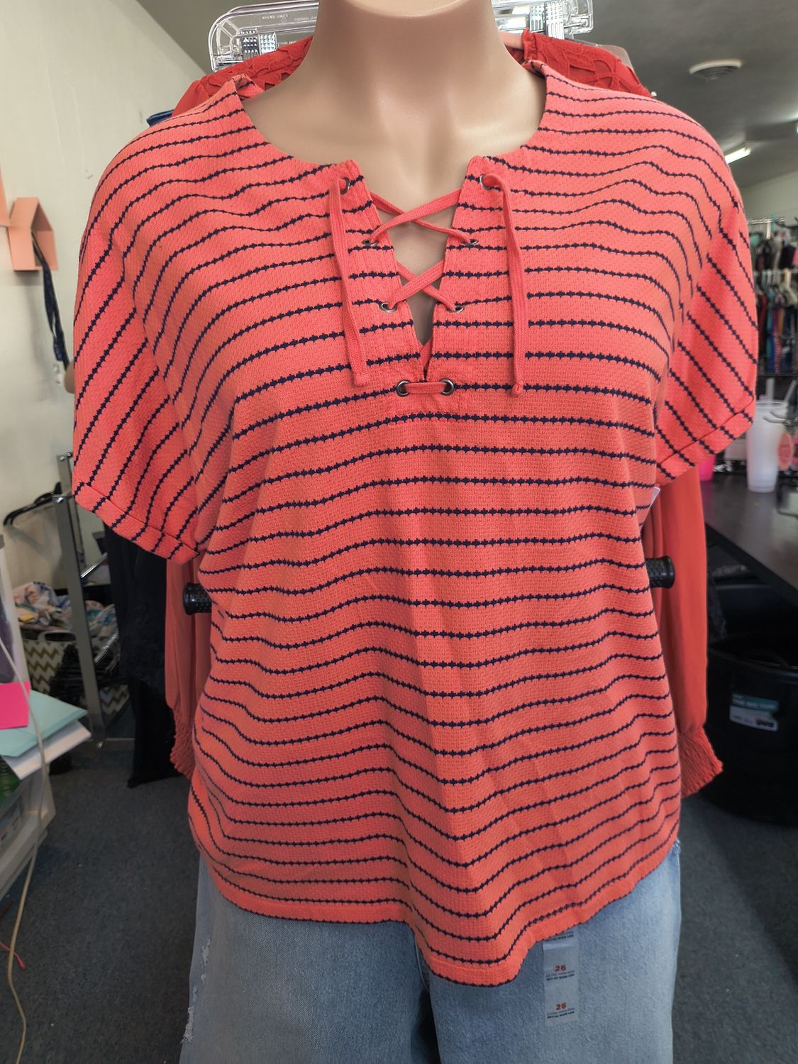 4x Northcrest pink and navy stripes knit spring top
