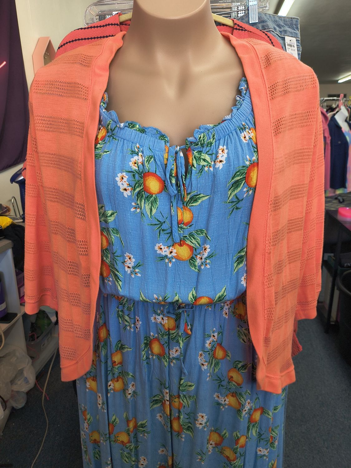 4x Northcrest light orange open front lightweight cardigan sweater