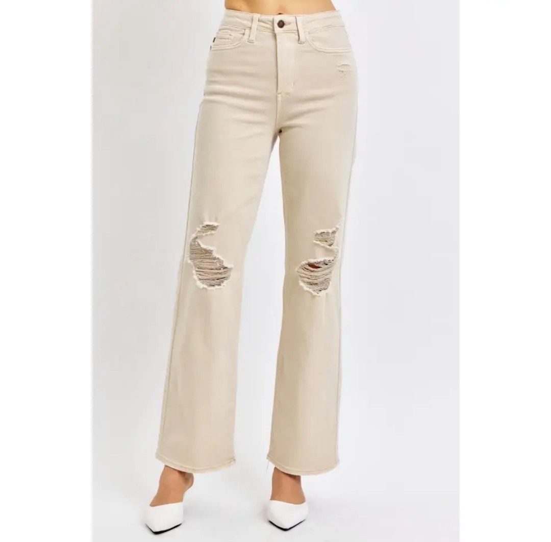 14w Judy Blue New 90's Straight leg bone color distressed jeans