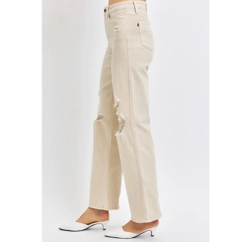 14w Judy Blue New 90's Straight leg bone color distressed jeans