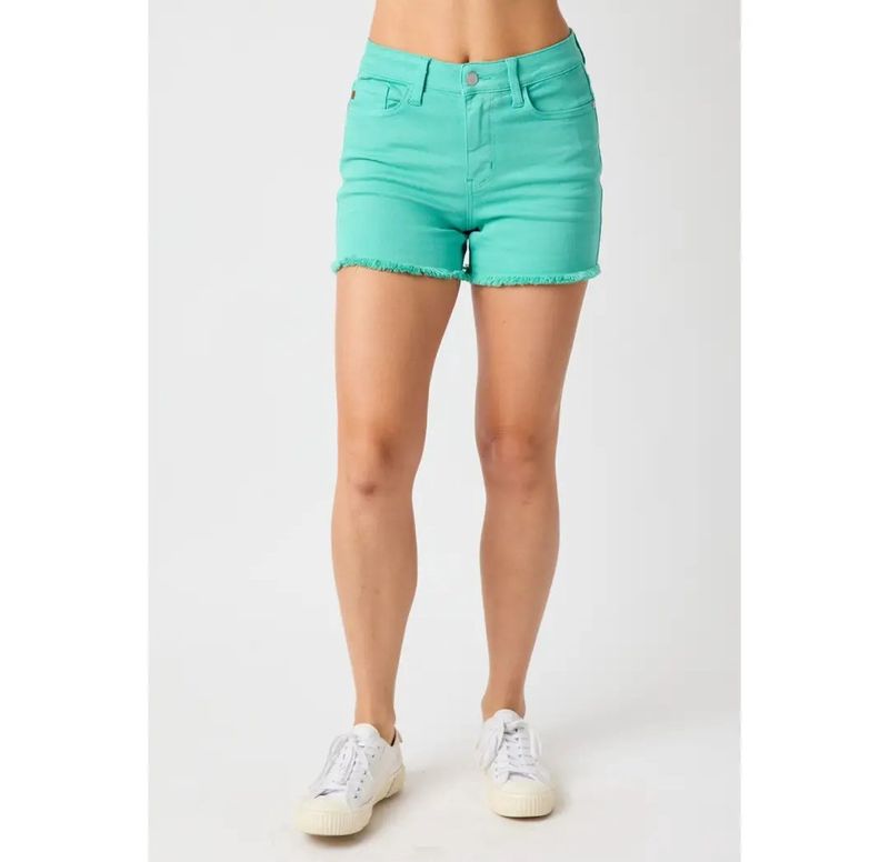2x Judy Blue New teal frayed hem denim shorts