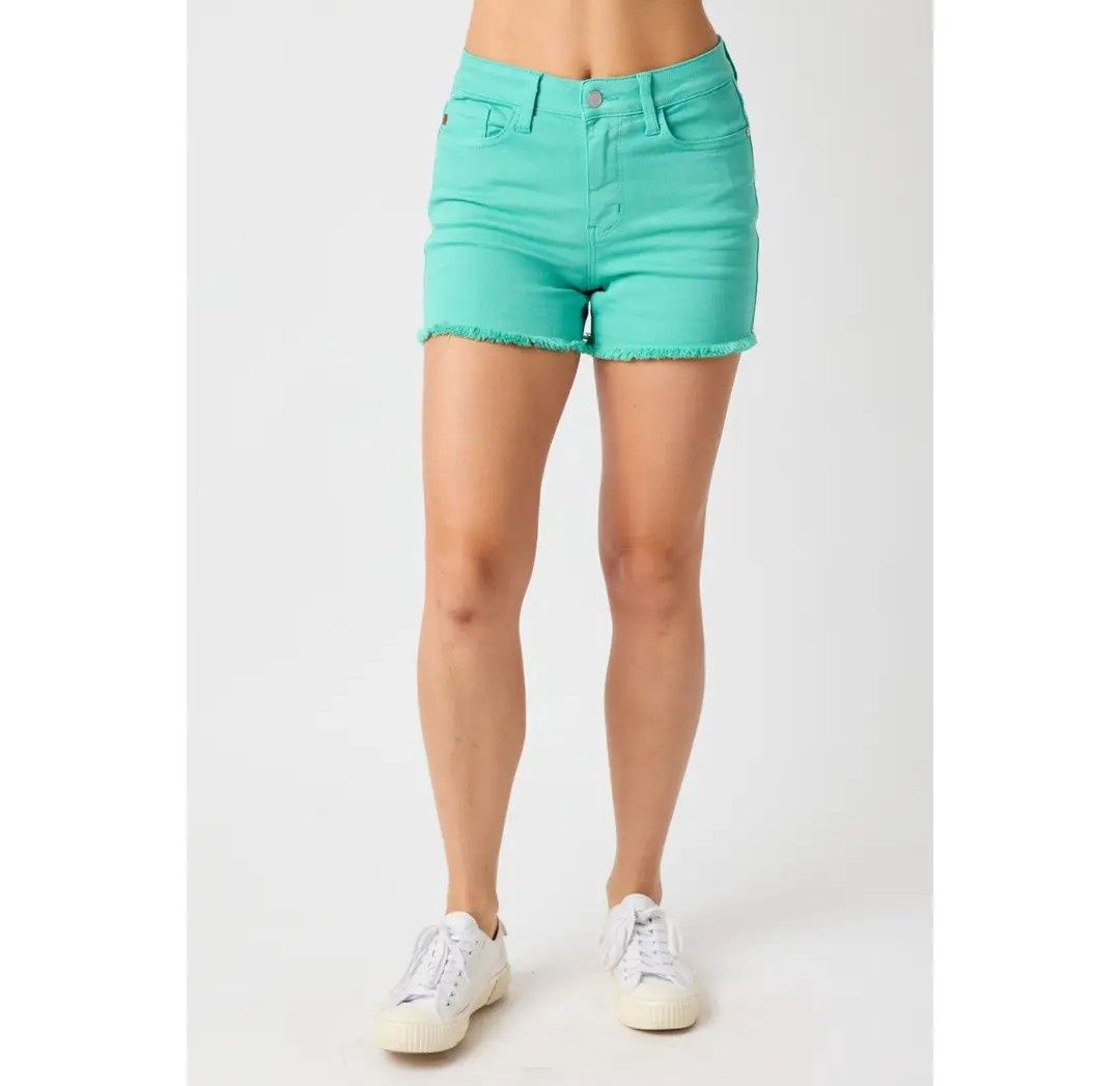 3x Judy Blue New teal frayed hem denim shorts