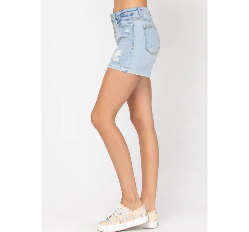 XL Judy Blue New hi waist distressed buttonfly cuffed denim shorts